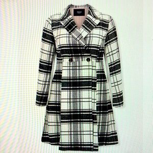 Torrid Black & White Plaid Woolen Coat